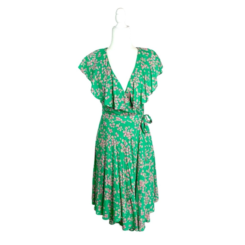 Draper James Floral Print Flutter Wrap Dress Size XS Green Rayon